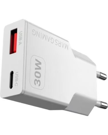 MARS GAMING Cargador de pared md - gan30w 30w 1x usb tipo c 1 x usb tipo a blanco