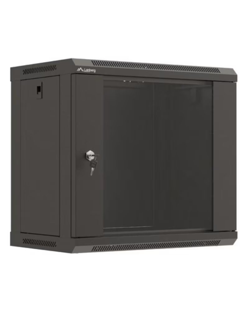 LANBERG Armario mural rack 19 pulgadas 9u 540x350 flat pack negro puerta cristal