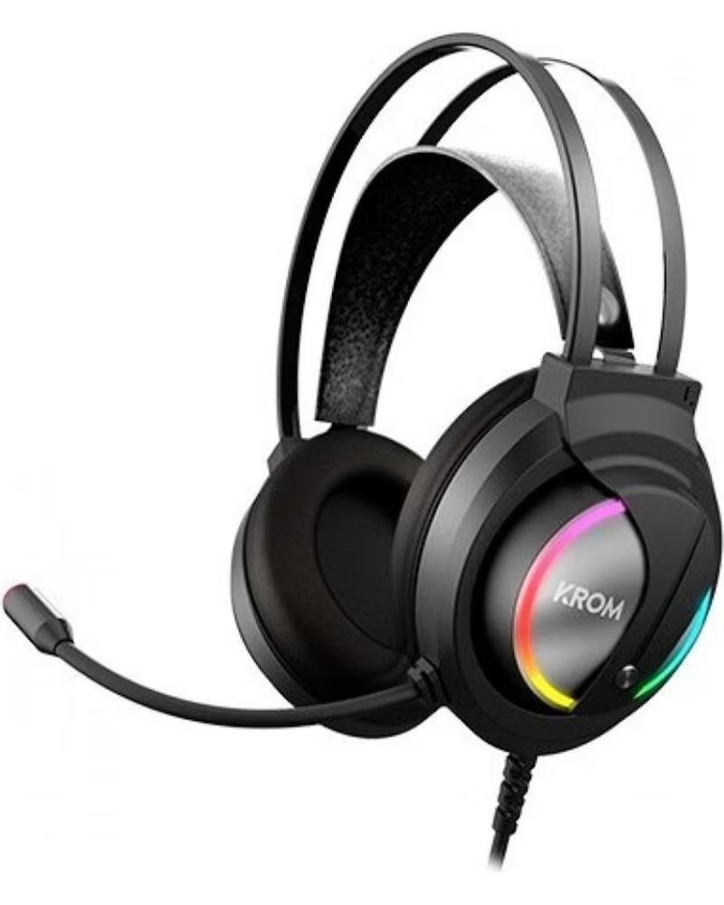 KROM Auriculares Gaming con Microfono Kappa- Jack 3 5- USB 2 0- Negros