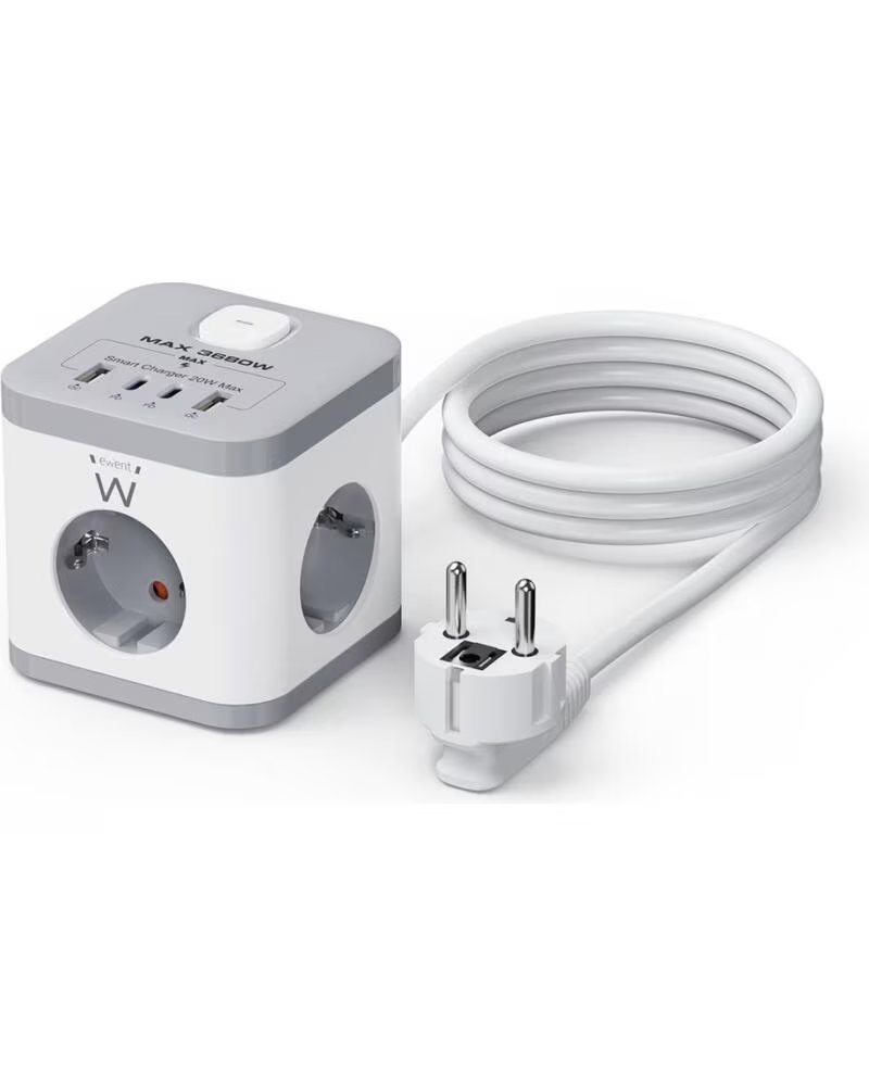 EWENT Regleta sobremesa ew3863 3x schuko - 2x usb tipo a - 2x usb tipo b