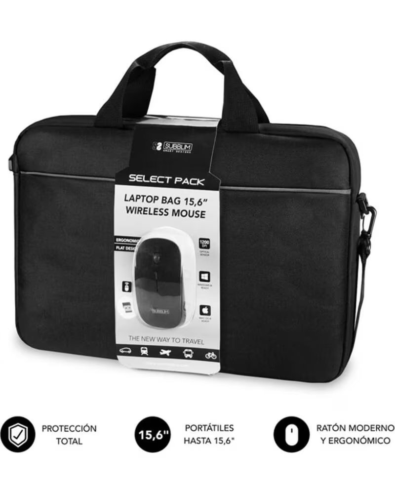 SUBBLIM Maletin Raton Inalambrico Select Pack para Portatiles hasta 15 6- Cinta para Trolley- Negro