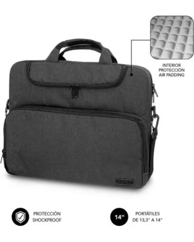 SUBBLIM Maletin Air Padding para Portatiles hasta 14- Gris Oscuro