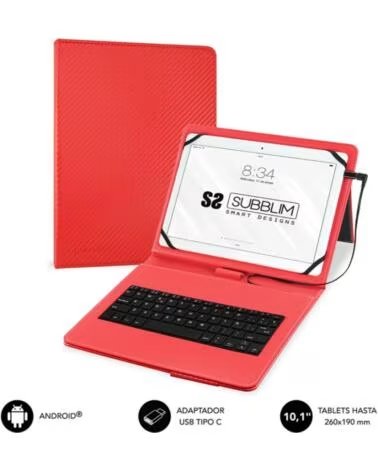 SUBBLIM Funda teclado keytab pro para tablet 10 1 pulgadas rojo