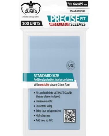 ULTIMATE GUARD Fundas transparentes de cartas precise - fit cierre reutilizable tamano estandar 100 unidades