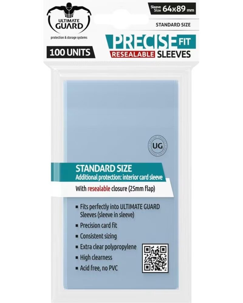 ULTIMATE GUARD Fundas transparentes de cartas precise - fit cierre reutilizable tamano estandar 100 unidades