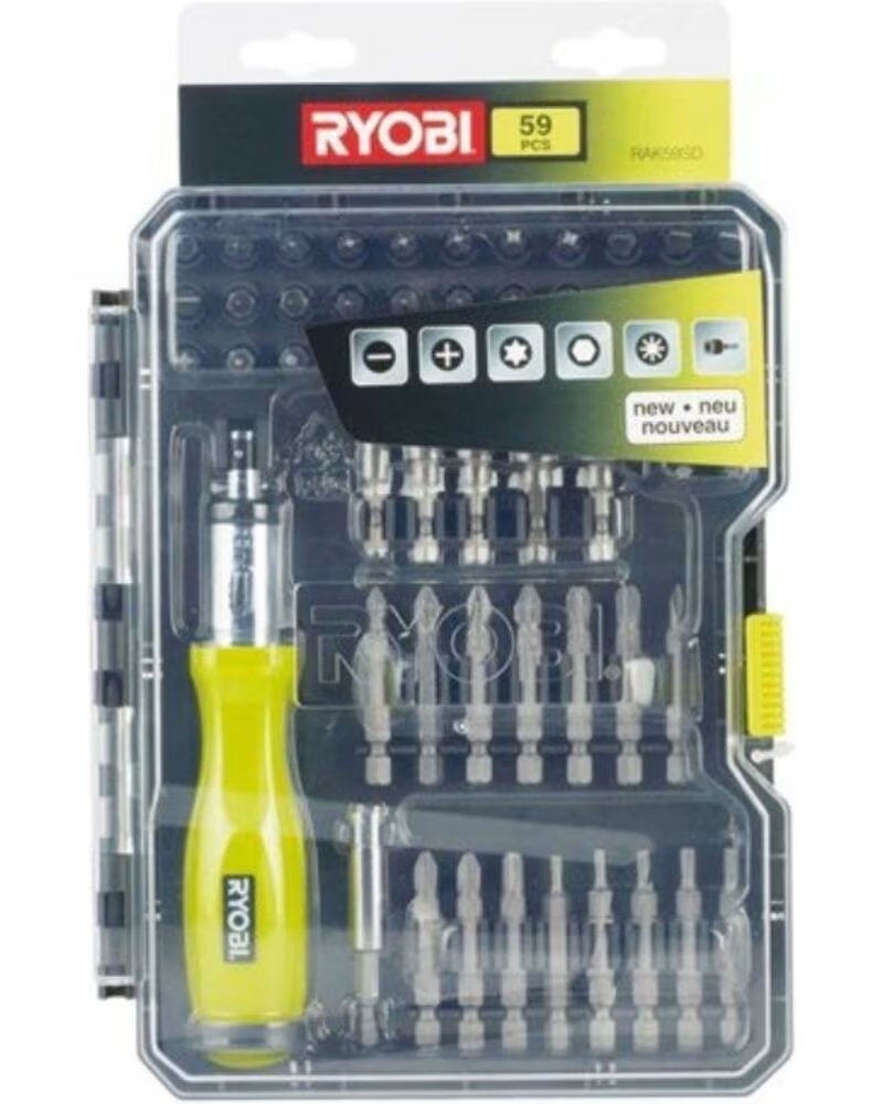 RYOBI Estuche de 59 Puntas para Atornillar RAK59SD - Incluye Destornillador