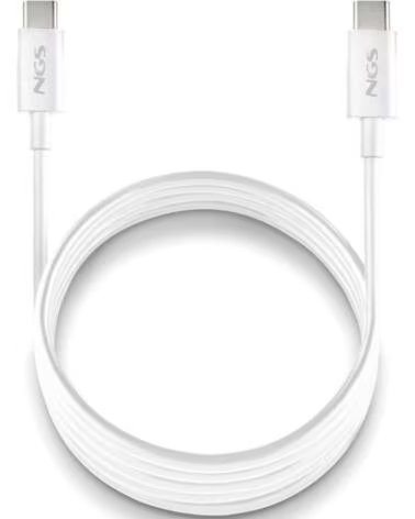 NGS Cable USB 2 0 Tipo-C ZYRO 60W-1- USB Tipo-C Macho - USB Tipo-C Macho- Hasta 60W- 480Mbps- 1m- Blanco