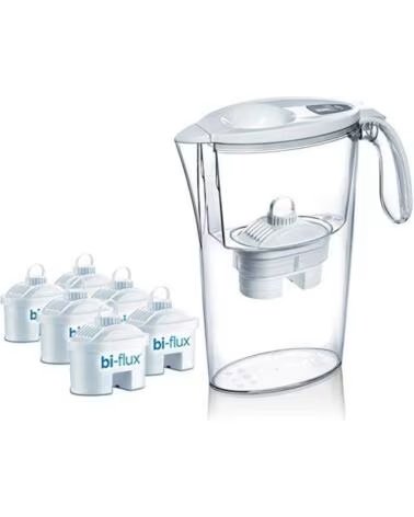 LAICA Pack Jarra Filtrante Stream- 2 3L- Blanca- Jarra 6 Filtros BI-FLUX