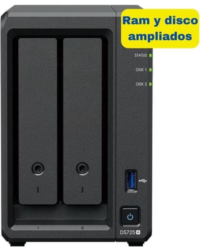 SYNOLOGY NAS Diskstation DS725- 2 Bahias 3 5- 2 5- 8GB DDR4- 8TB- Formato Torre