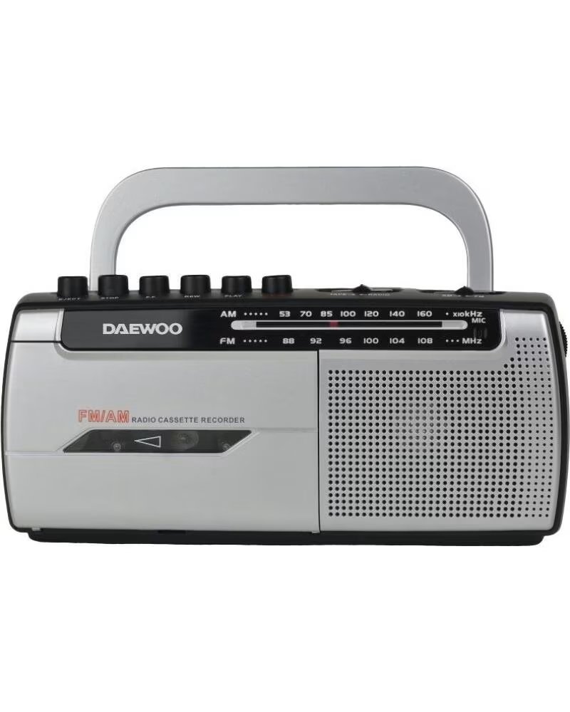 DAEWOO Radio Cassete DW1107- con Cable- a Pilas- Negra y Plateada
