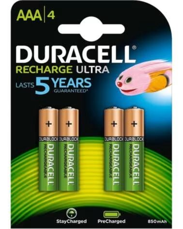 DURACELL Pack de 4 Pilas AAA HR03-A- 1 2V- Recargables