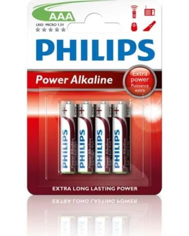 PHILIPS Pack de 4 Pilas AAA LR03P4B-10- 1 5V- Alcalinas