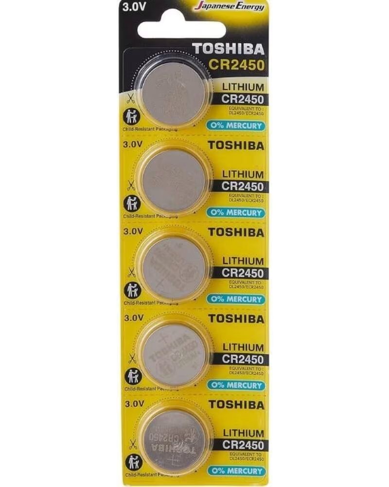TOSHIBA Pack de 5 Pilas de Boton CR2450- 3V- Alcalinas