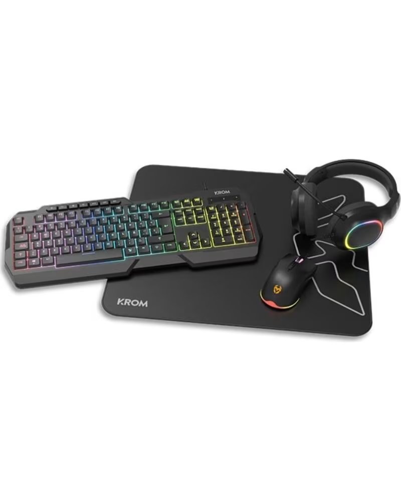 KROM Pack Gaming Kenta- Teclado RGB Raton Alfombrilla Auriculares