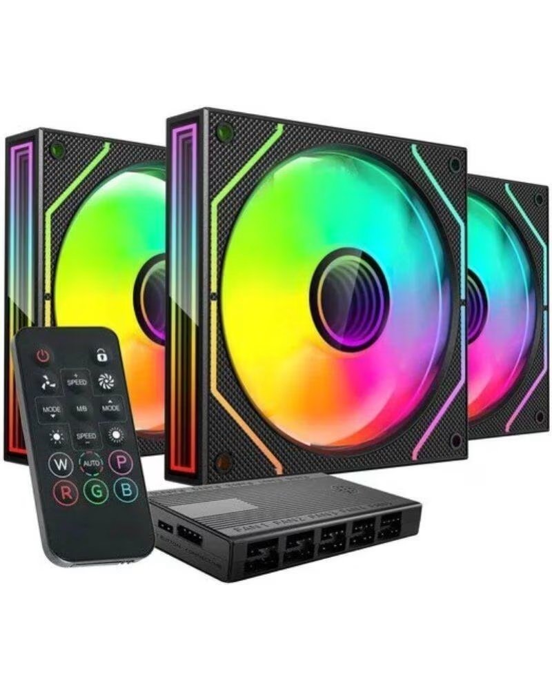 MARS GAMING Pack 3 Ventiladores MF-3DPROKIT- 12cm HUB Mando a Distancia- ARGB
