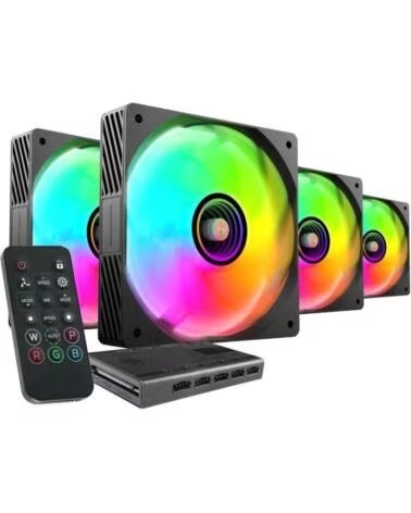 MARS GAMING Pack 4 Ventiladores MF-SI4KIT- 12cm HUB Mando a Distancia- ARGB