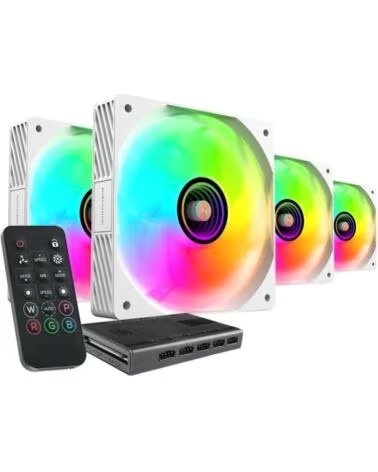mars gaming Pack 4 Ventiladores MF-SI4KIT- 12cm HUB Mando a Distancia- ARGB- Blancos