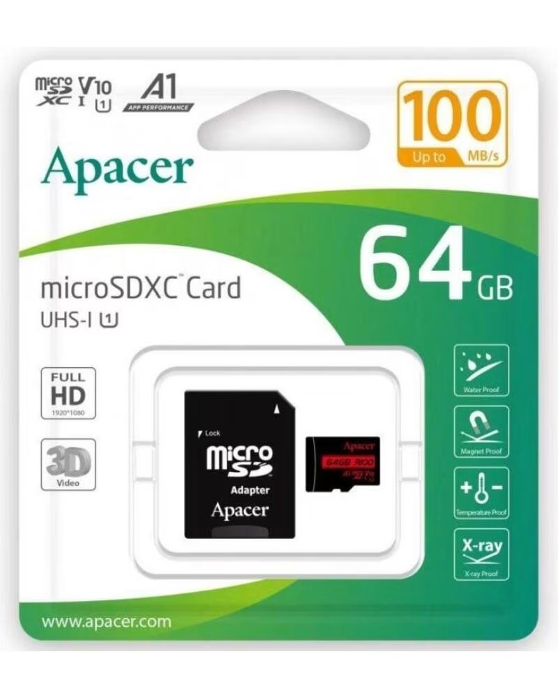 APACER Tarjeta de Memoria 64GB XC UHS 1 con Adaptador- Clase 10- 100MBs