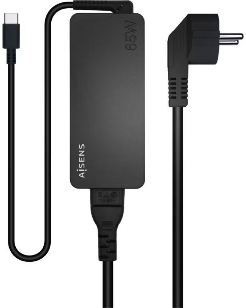 AISENS Cargador de Portatil ASCH-1PD65D-BK- 1xUSB Tipo-C- 65W- Automatico- Voltaje 5-20V