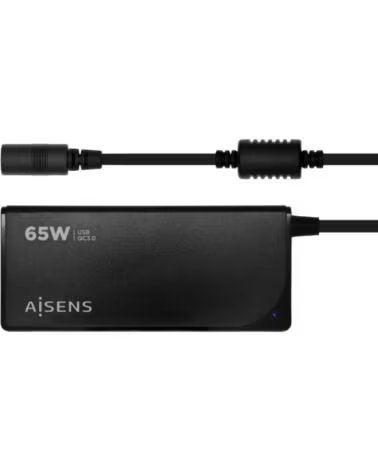 AISENS Cargador de Portatil ASLC-65WAUTO-BK- 65W- 1xUSB QC3 0- Automatico- 9 Conectores- Voltaje 18 5-20V