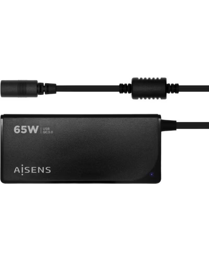 AISENS Cargador de Portatil ASLC-65WAUTO-BK- 65W- 1xUSB QC3 0- Automatico- 9 Conectores- Voltaje 18 5-20V