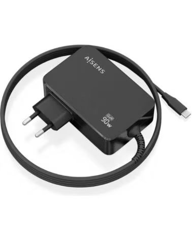 AISENS Cargador de Portatil GaN ASCH-1PD90WL034-BK- 1xUSB Tipo-C Cable 1 8m- 90W- Automatico- Voltaje 5-20V