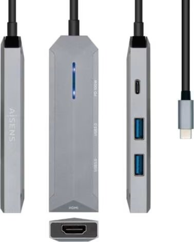 AISENS Docking USB Tipo-C ASUC-4P002-GR- 1xHDMI 4K- 2xUSB- 1xUSB Tipo-C PD- Gris