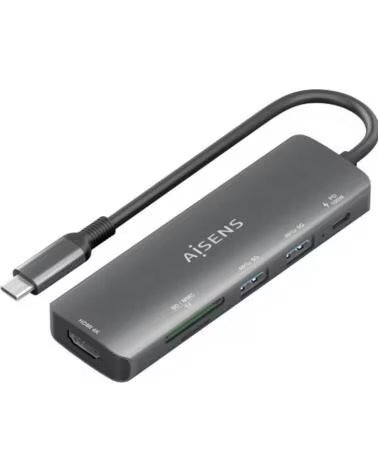 AISENS Docking USB Tipo-C ASUC-6P023-GR- 1xHDMI 4K- 2xUSB- 1xUSB Tipo-C PD- 1xLector Tarjetas- Gris