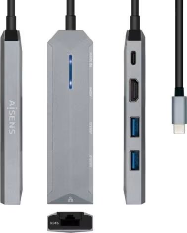 AISENS Docking USB Tipo-C ASUC-5P003-GR- 1xHDMI 4K- 2xUSB- 1xRJ45- 1xUSB Tipo-C PD- Gris