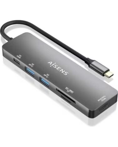 AISENS Docking USB Tipo-C ASUC-6P016-GR- 1xHDMI 4K- 2xUSB- 1xLector Tarjetas- 1xUSB Tipo-C PD- Gris