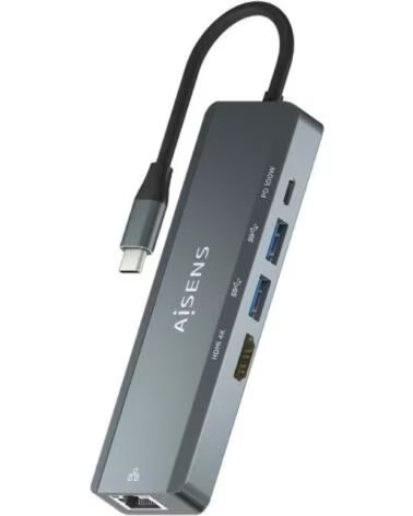 AISENS Docking USB Tipo-C ASUC-5P011-GR- 1xHDMI 4K- 2xUSB- 1xRJ45- 1xUSB Tipo-C- 1xUSB Tipo-C PD- Gris