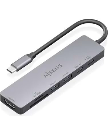AISENS Docking USB Tipo-C ASUC-7P048-GR- 1xHDMI 4K- 2xUSB- 1xUSB Tipo-C- 1xUSB Tipo-C PD- 1x Lector de Tarjetas- Gris