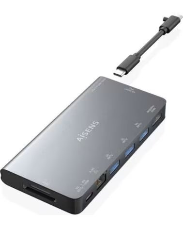 AISENS Docking USB Tipo-C ASUC-8P015-GR- 1xHDMI 4K- 3xUSB- 1xRJ45- 1xLector Tarjetas - 1xUSB Tipo-C- Gris
