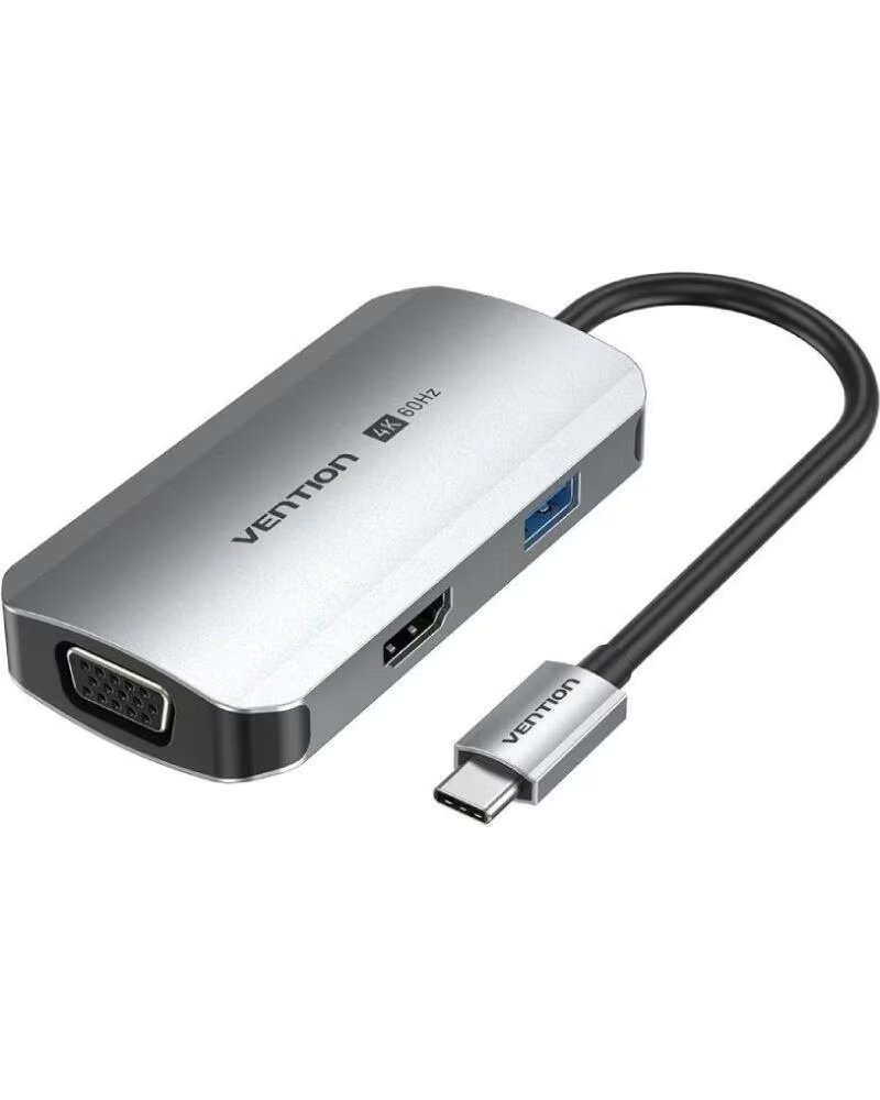 VENTION Docking USB Tipo-C TQAHB- 1xHDMI- 1xUSB- 1xVGA- 1xUSB Tipo-C PD- Gris