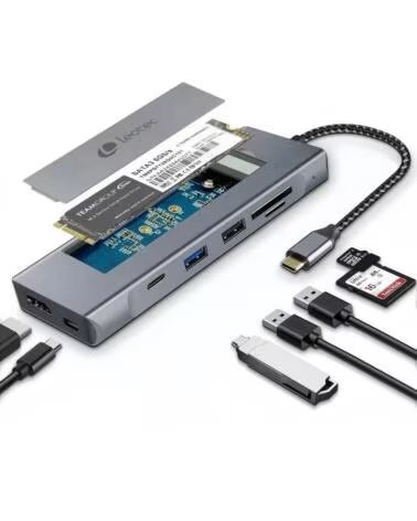 LEOTEC Docking USB Tipo-C LEDS07- Ranura SSD M 2- 2xUSB- 1xUSB Tipo-C- 1xHDMI 4K- 1xLector Tarjetas SD y MicroSD- 1xUSB Tipo-C P