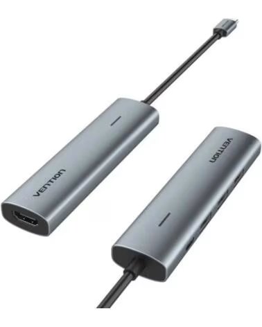 VENTION Docking USB Tipo-C TGGHB- 3xUSB- 1xHDMI 4K- 1xUSB Tipo-C PD- Gris