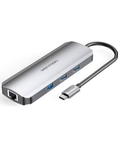 VENTION Docking USB Tipo-C TOKHB- 1xHDMI 4K- 3xUSB- 1xUSB Tipo-C PD- 1xRJ45- 1xLector Tarjetas SD y MicroSD- Gris