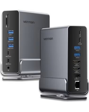 VENTION Docking USB Tipo-C TPUH0- 2xHDMI 4K- 1xDisplayPort- 3xUSB Tipo-C- 5xUSB- 1xRJ45- 1xLector de Tarjetas- 1xJack 3 5- 1xUSB