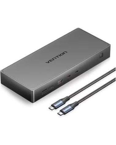 VENTION Docking USB Tipo-C TPWH0- 2xHDMI 4K- 1xDisplayPort- 3xUSB- 2xUSB Tipo-C- 1xUSB Tipo-C PD- 1xRJ45- 1xLector Tarjetas- Gri