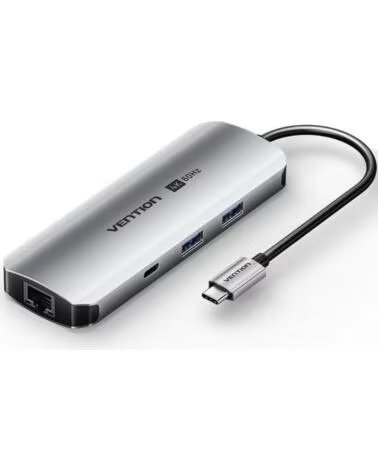 VENTION Docking USB Tipo-C TQMHB- 1xHDMI 4K- 2xUSB- 1xUSB Tipo-C- 1xJack 3 5mm - 1xRJ45- 1xUSB Tipo-C PD- 1xLector Tarjetas- Gri