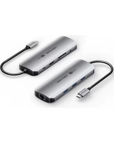 VENTION Docking USB Tipo-C TQLHB- 1xHDMI 4K- 3xUSB- 1xUSB Tipo-C PD- 1xRJ45- 1xJack 3 5mm- 1xLector de Tarjetas- Gris