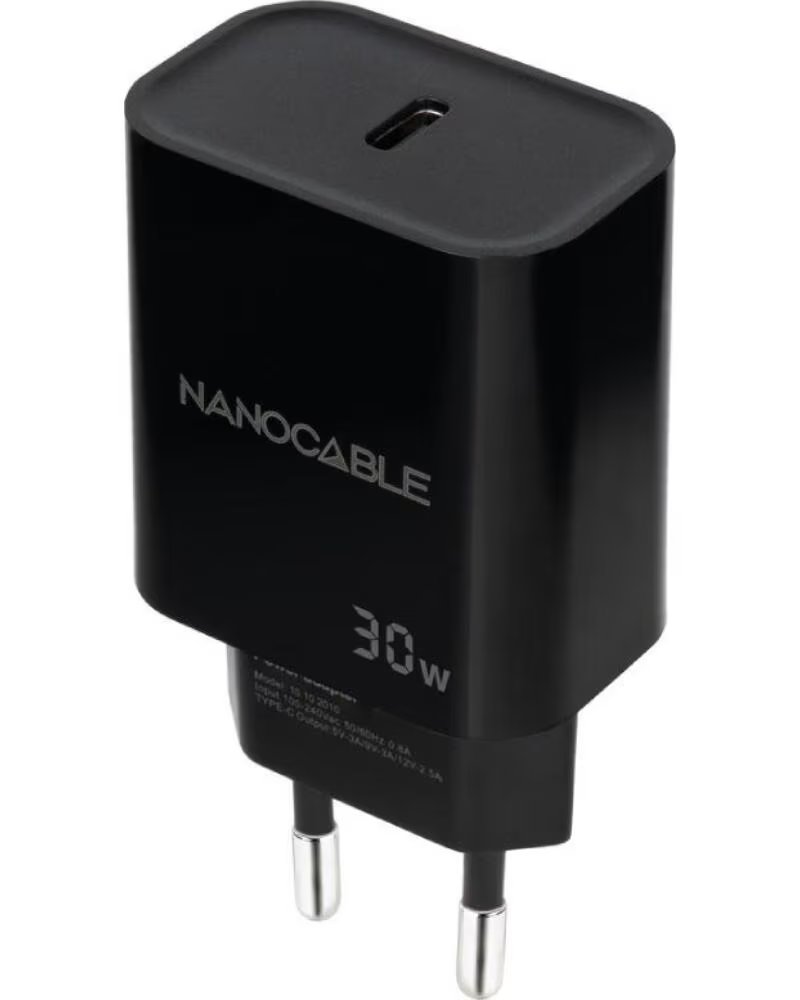 NANO CABLE Cargador de Pared Nanocable 10 10 2010- 1xUSB Tipo-C- 30W- Negro