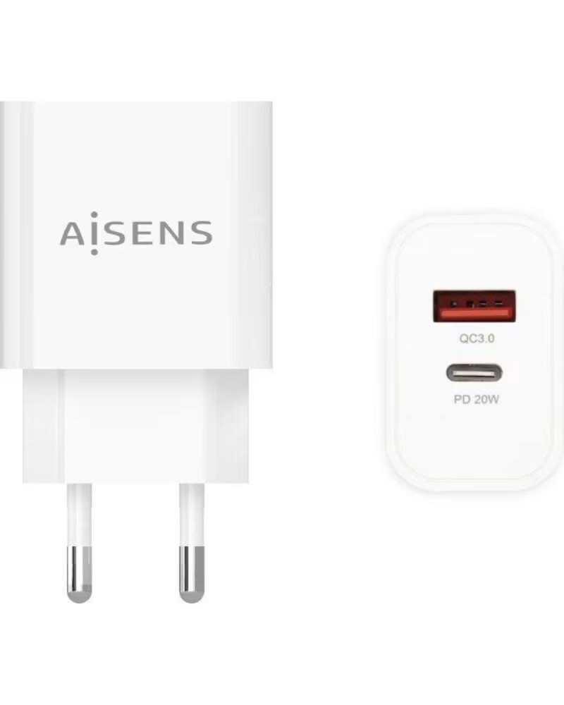 AISENS Cargador de Pared A110-0681- 1xUSB Tipo-C- 1xUSB- 20W