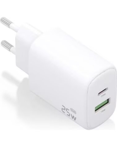 AISENS Cargador de Pared GaN A110-0911- 1xUSB Tipo-C- 1xUSB- 25W- Blanco