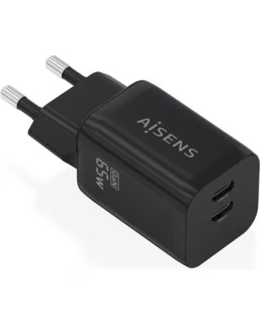 AISENS Cargador de Pared GaN A110-1030- 2xUSB Tipo-C- 65W- Negro