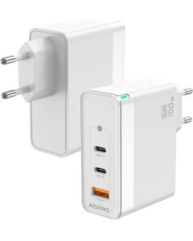 AISENS Cargador de Pared GaN ASCH-100W3P008-W- 2xUSB Tipo-C- 1x USB- 100W