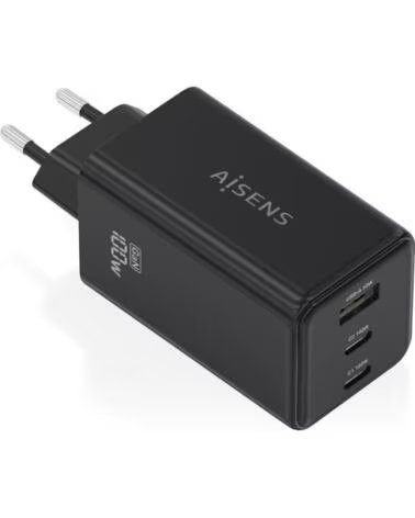 AISENS Cargador de Pared GaN ASCH-100W3P052-BK- 2xUSB Tipo-C- 1xUSB- 100W
