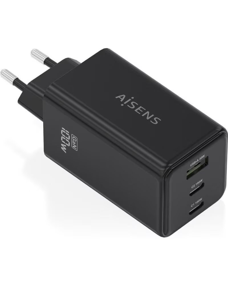 AISENS Cargador de Pared GaN ASCH-100W3P052-BK- 2xUSB Tipo-C- 1xUSB- 100W