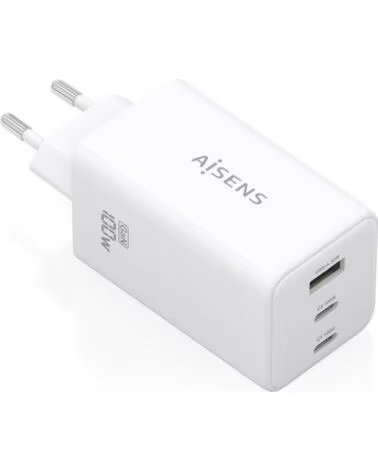 AISENS Cargador de Pared GaN ASCH-100W3P051-W- 2xUSB Tipo-C- 1xUSB- 100W