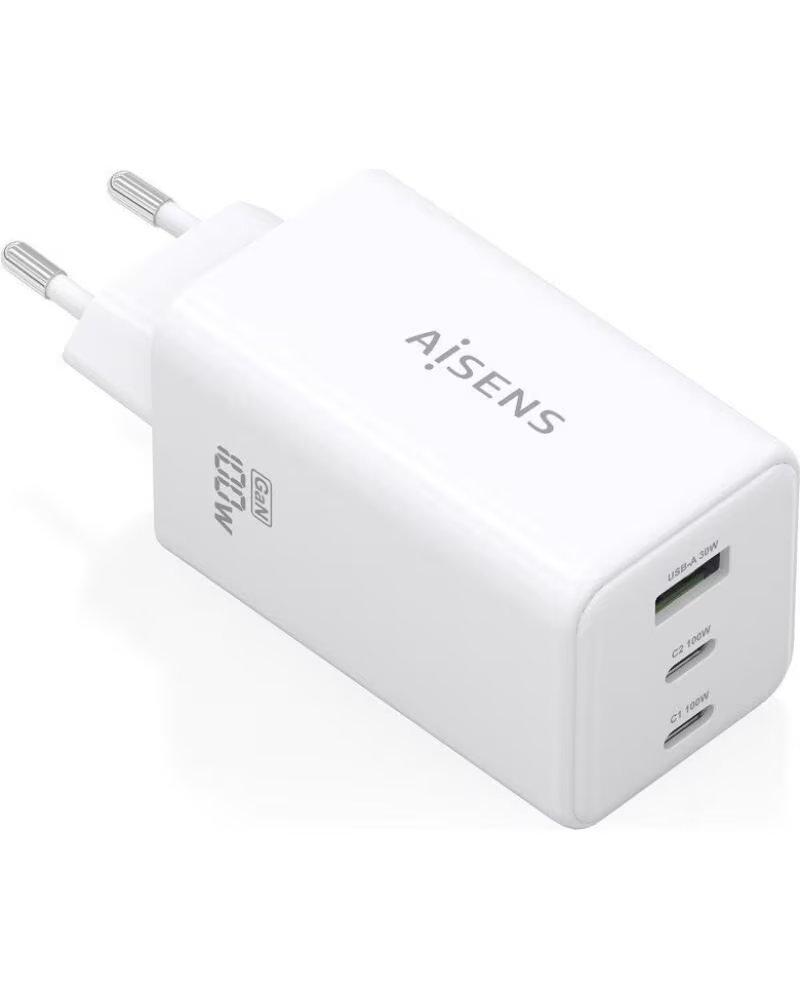 AISENS Cargador de Pared GaN ASCH-100W3P051-W- 2xUSB Tipo-C- 1xUSB- 100W